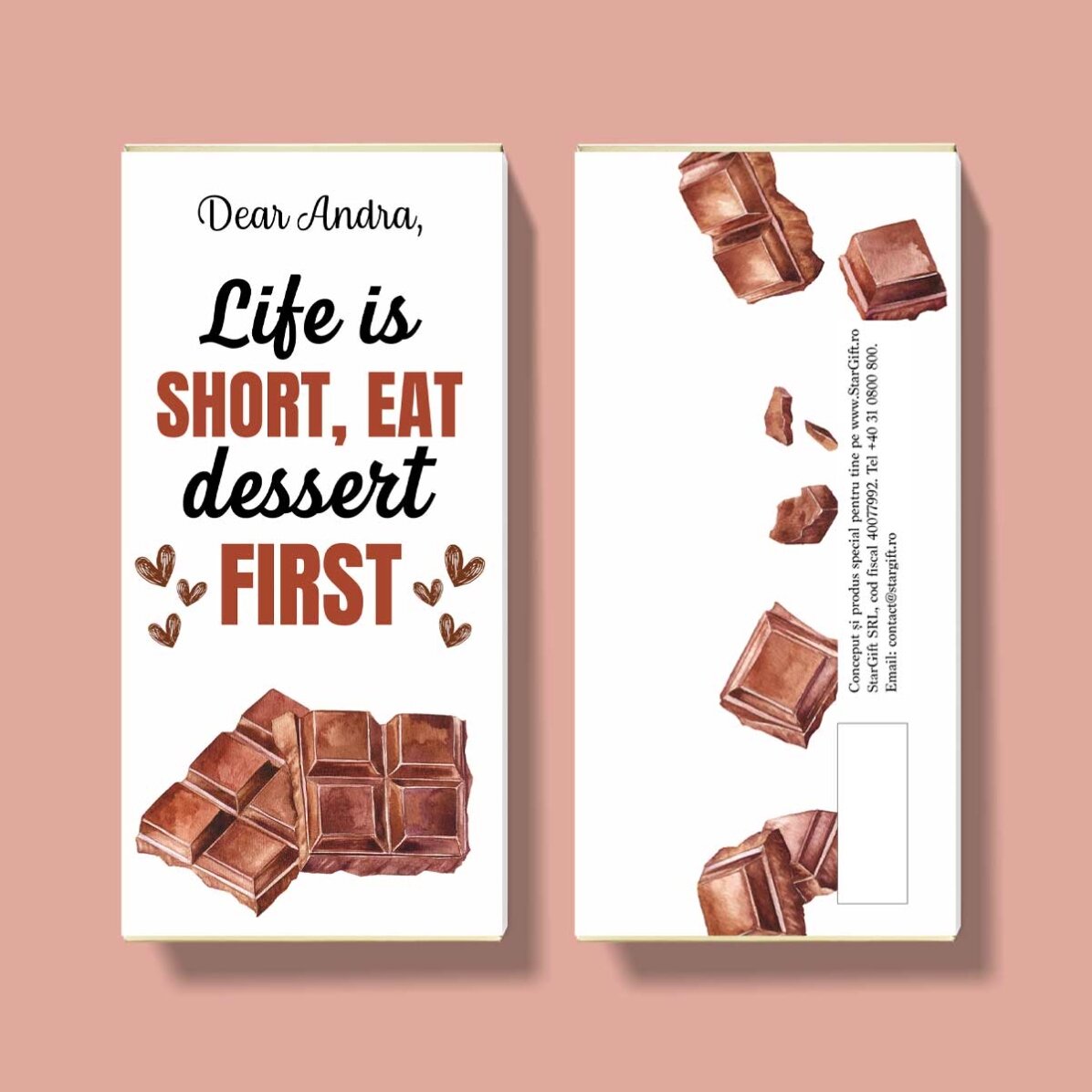 Personalised chocolate with text - Life is short