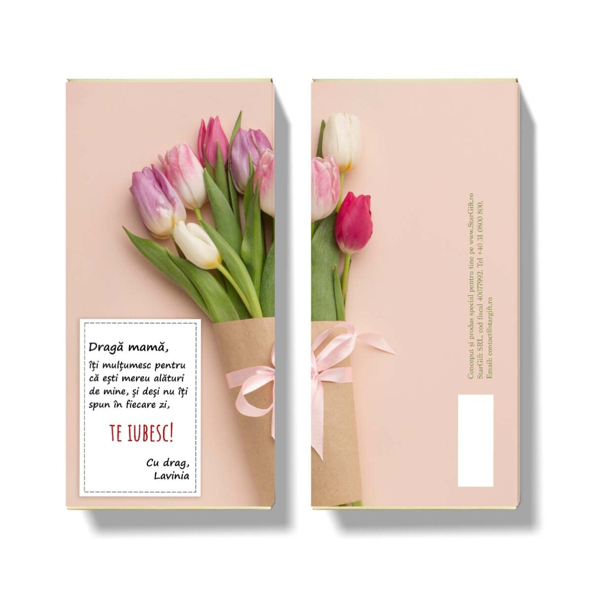 Ciocolată personalizată cu text - Buchet de lalele