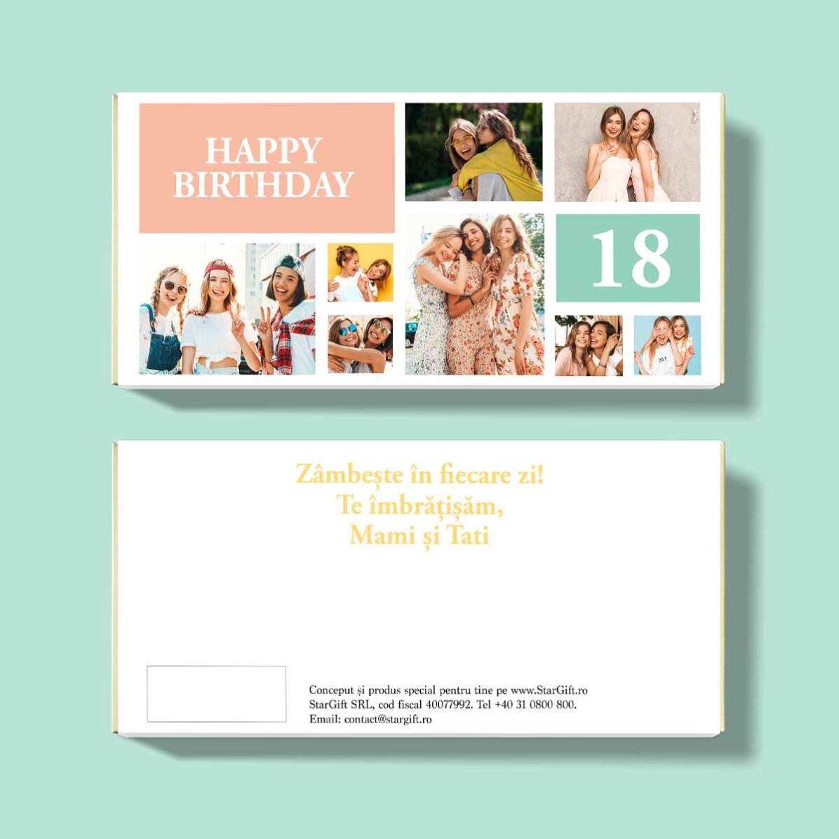 Ciocolată personalizată cu text și colaj de poze