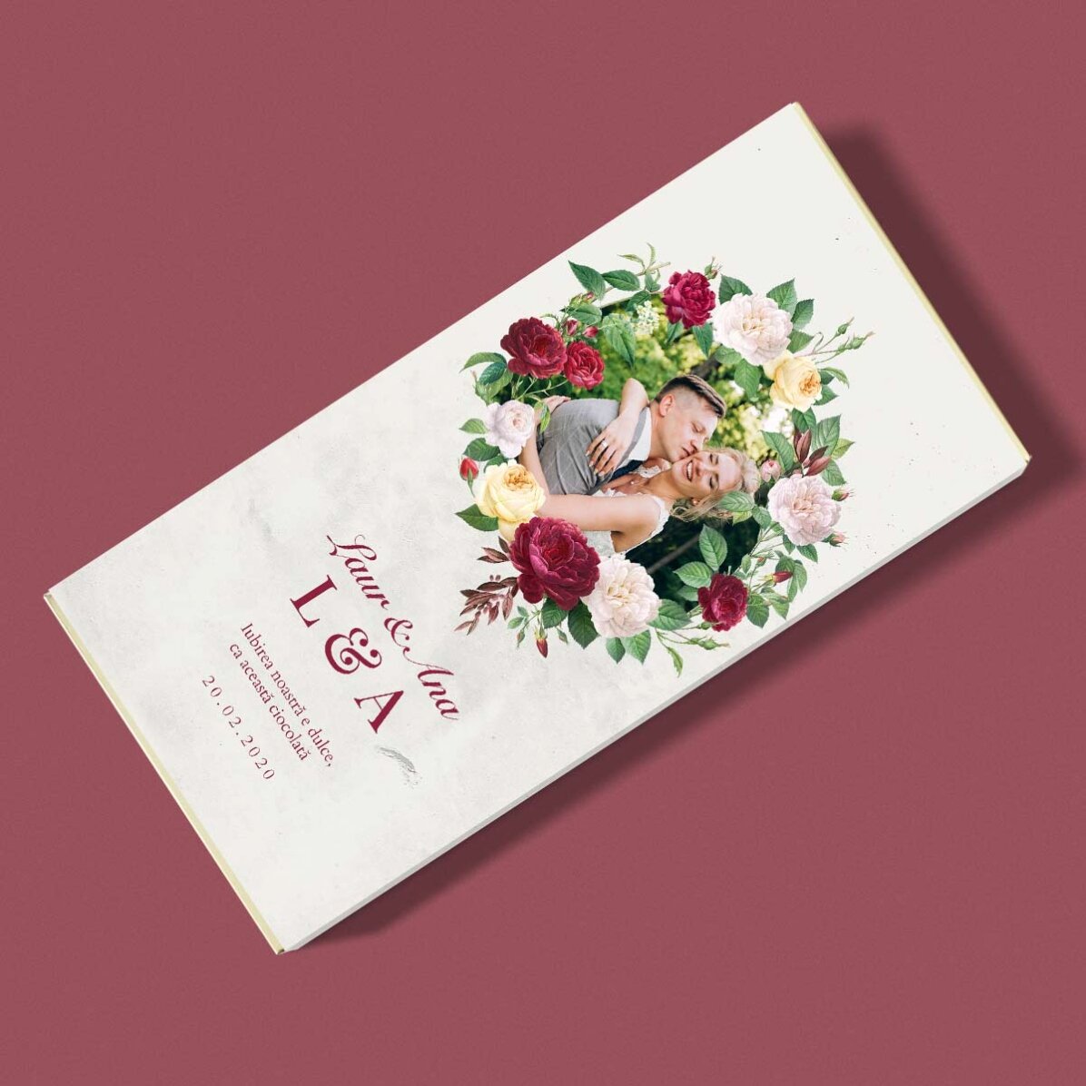 Ciocolată personalizată cu text și poză - Flori vintage