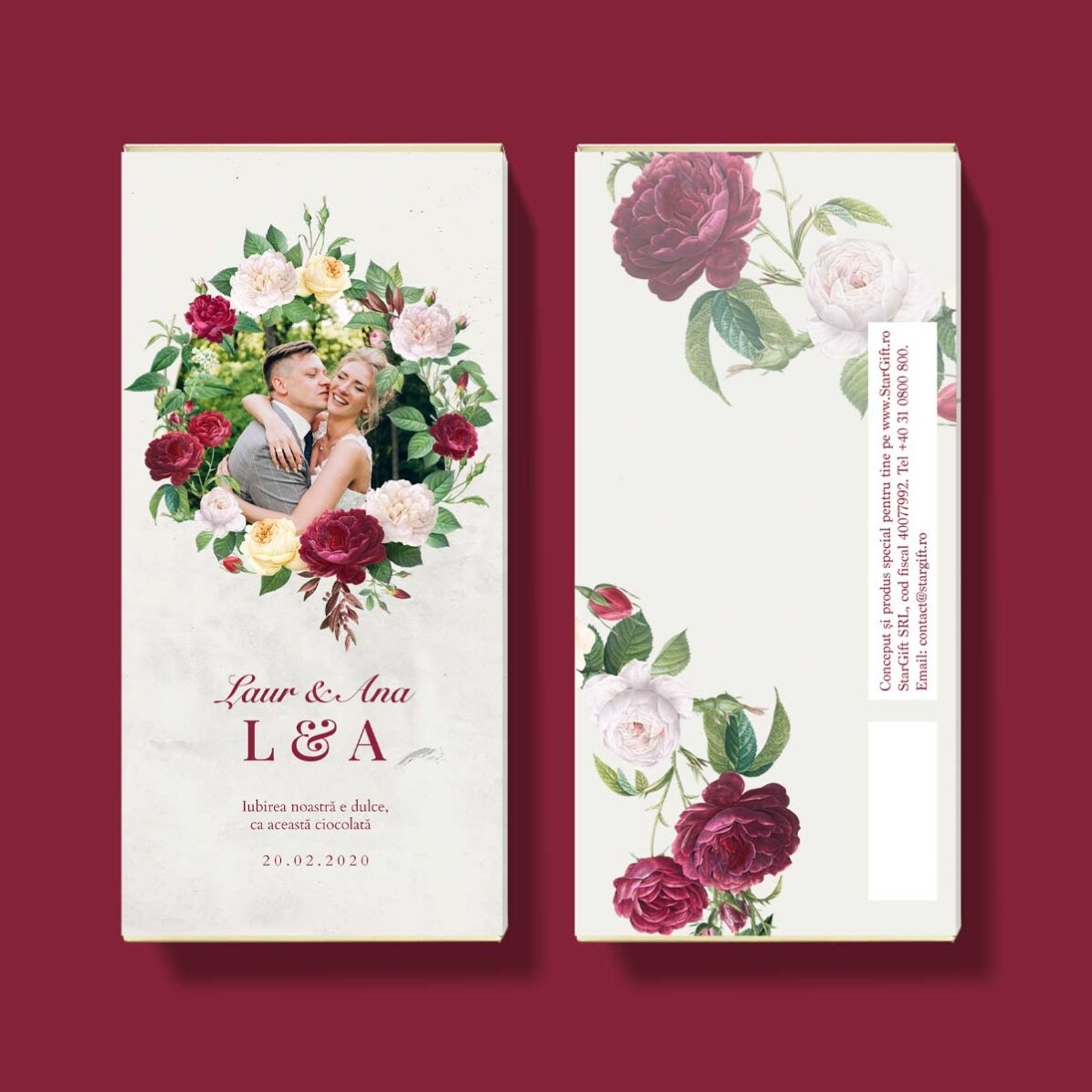 Ciocolată personalizată cu text și poză - Flori vintage