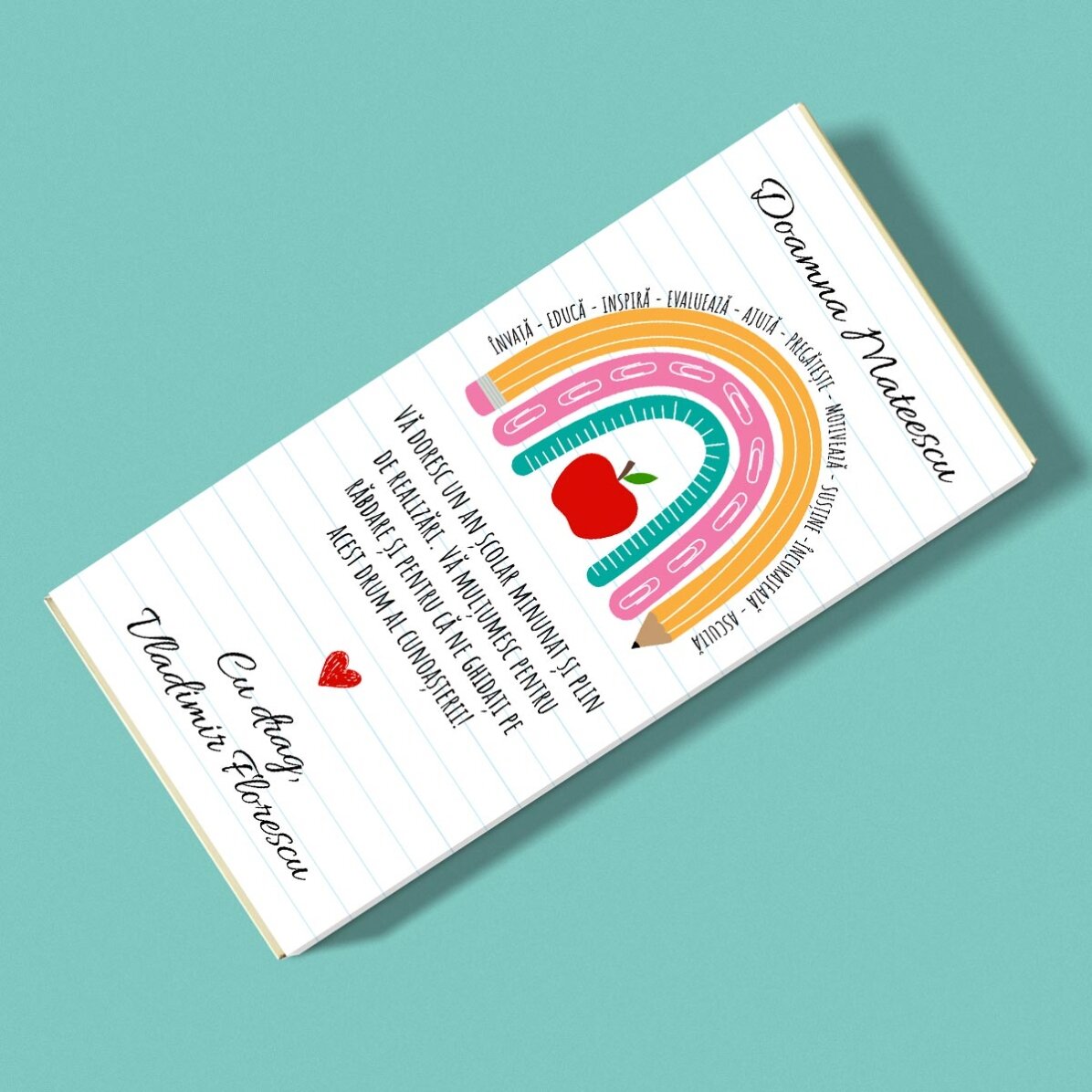 Ciocolată personalizată cu text - Urare pentru profesori