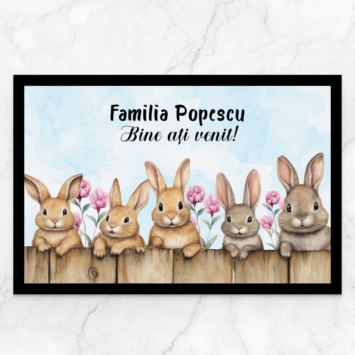 Covoraș de intrare personalizat cu text - Iepurași de Paște