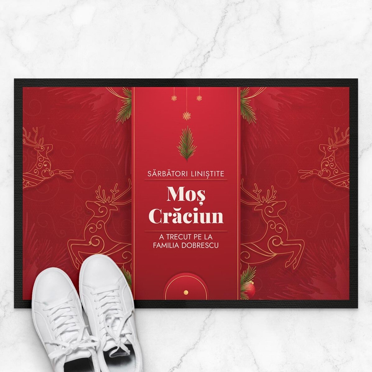 Covoraș de intrare personalizat cu text - Luxury reindeers