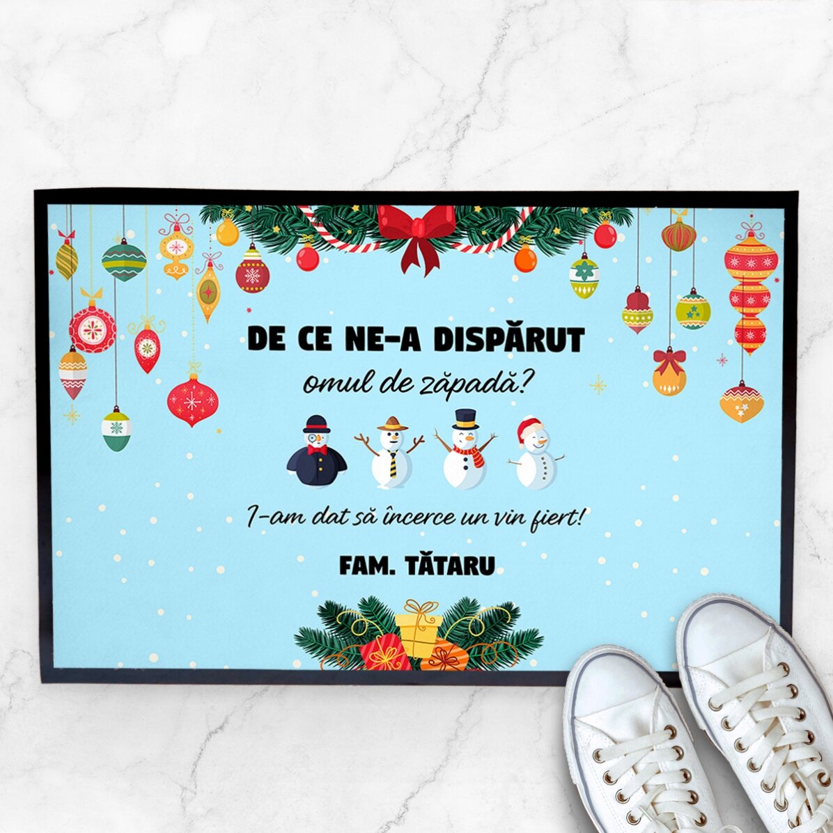 Personalised entrance mat with Christmas text and design - Snowman