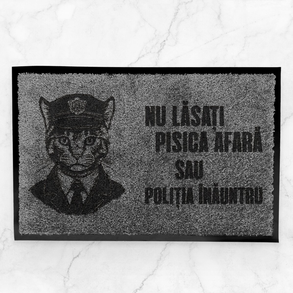 Covoraș intrare de interior personalizat - Pisica polițistă