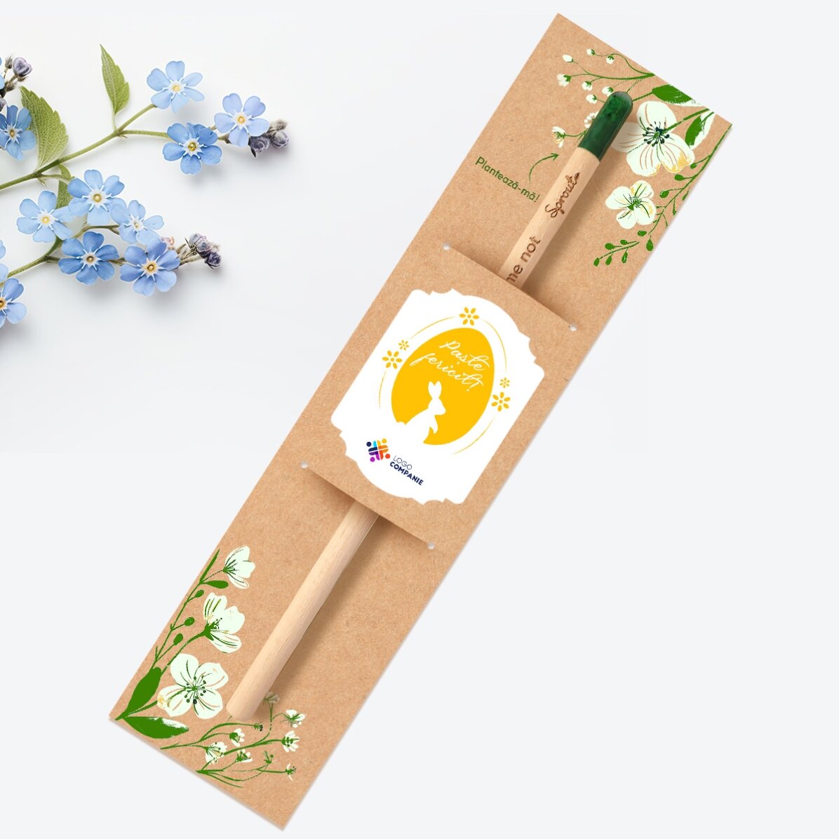 Personalised plantable pencil with logo and message – Happy Easter