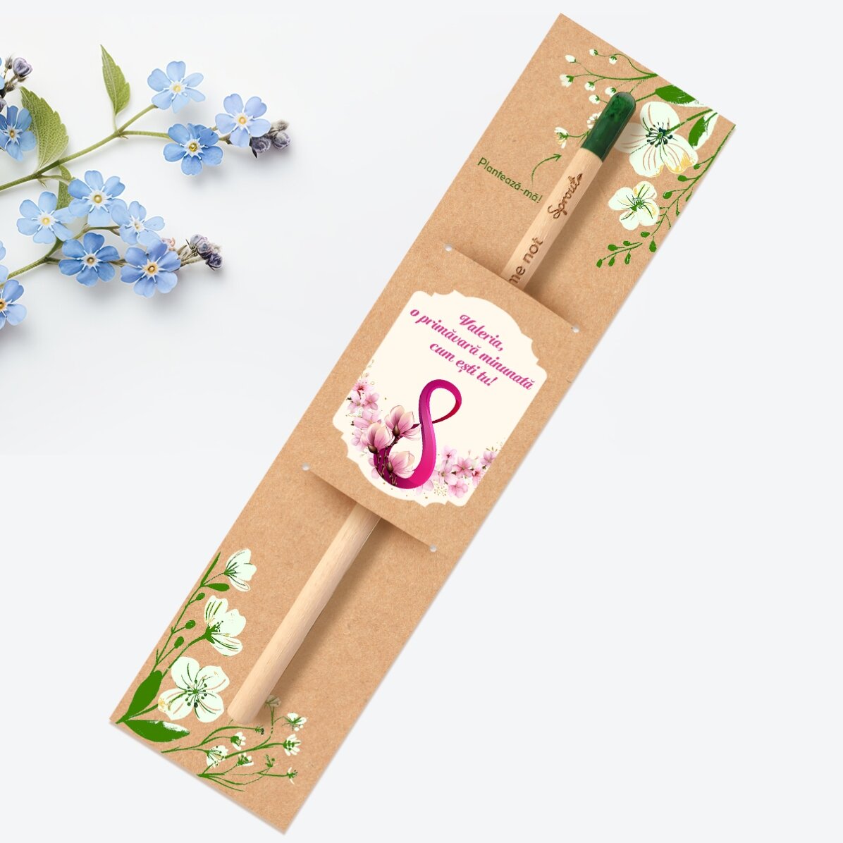 Personalised plantable pencil with message - 8 March