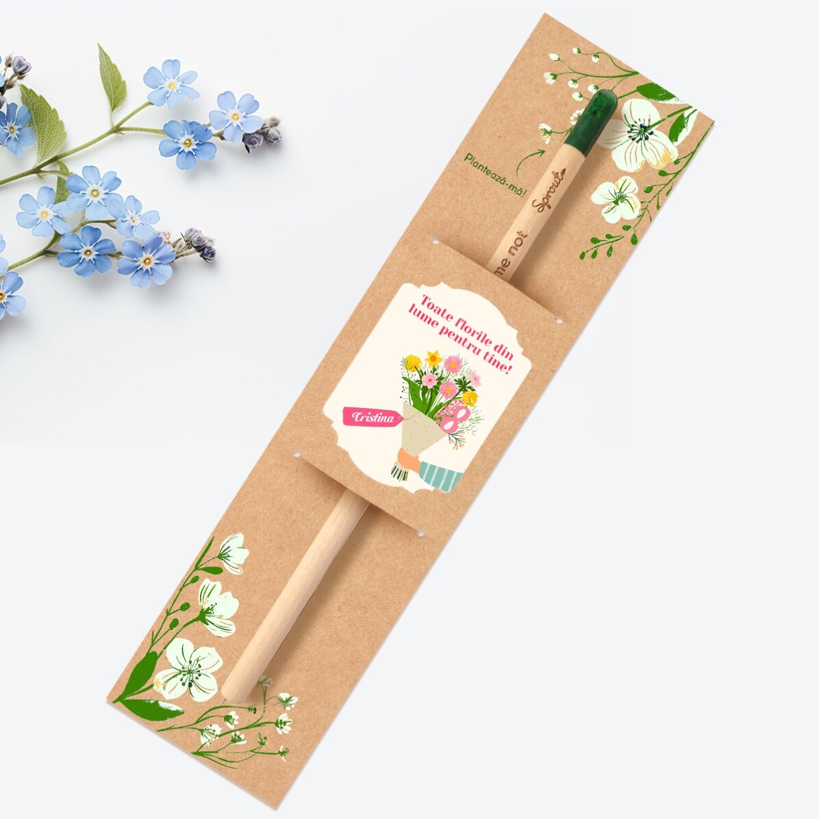 Personalised plantable pencil with message for 8 March - Bouquet of flowers