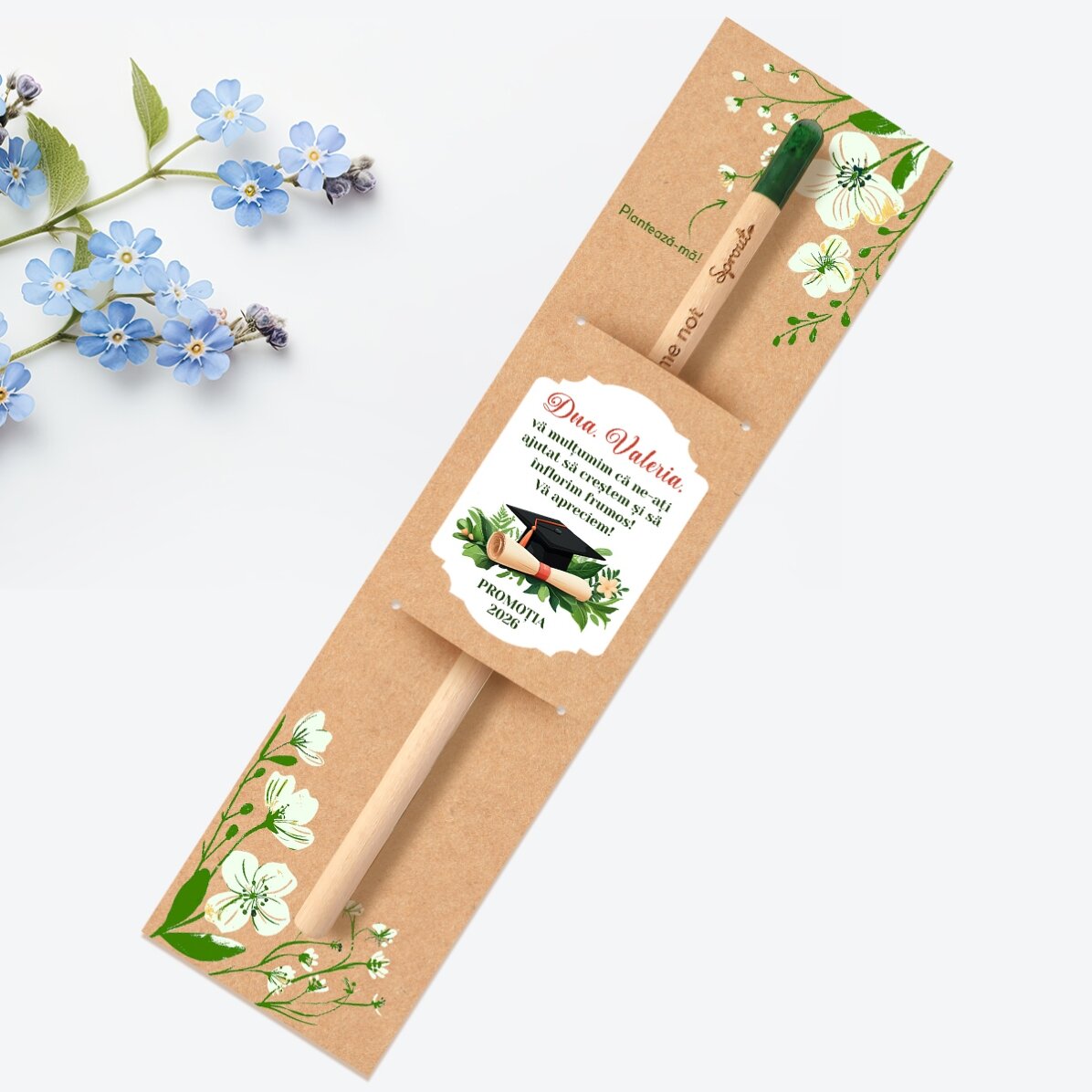 Personalised plantable pencil with a graduation message – Thank you