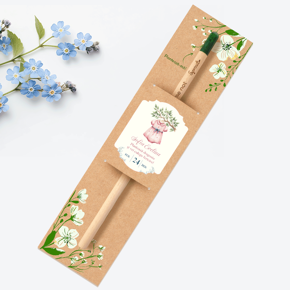 Personalised plantable pencil with a message – Christening favour