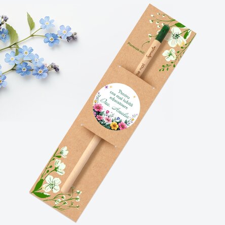 Creion plantabil personalizat cu mesaj - Model floral