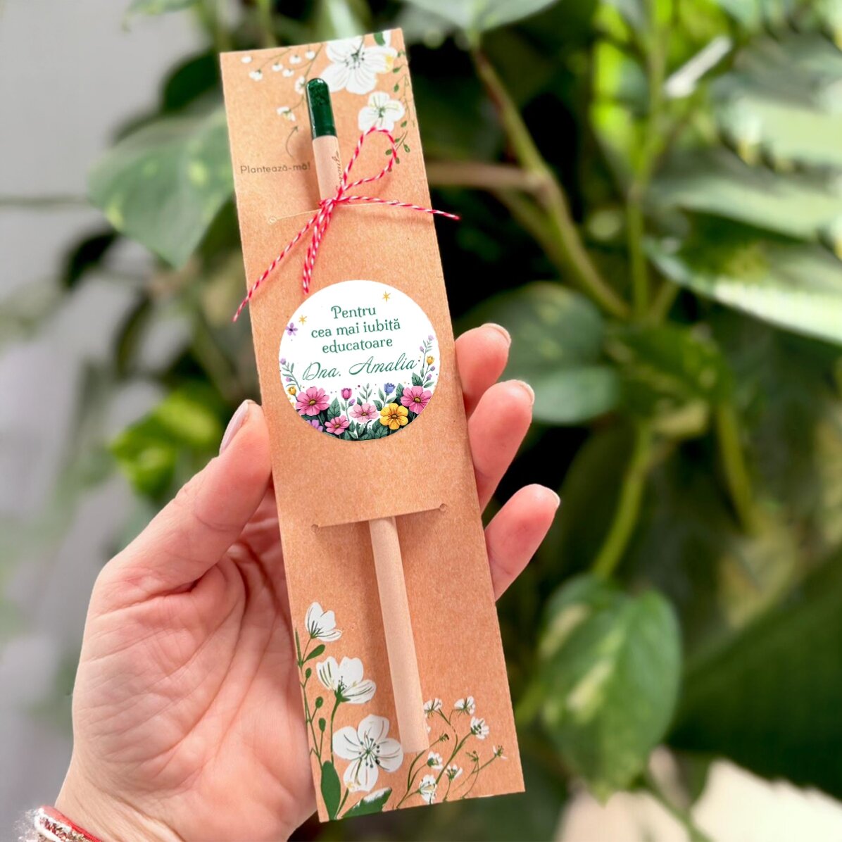 Creion plantabil personalizat cu mesaj - Model floral