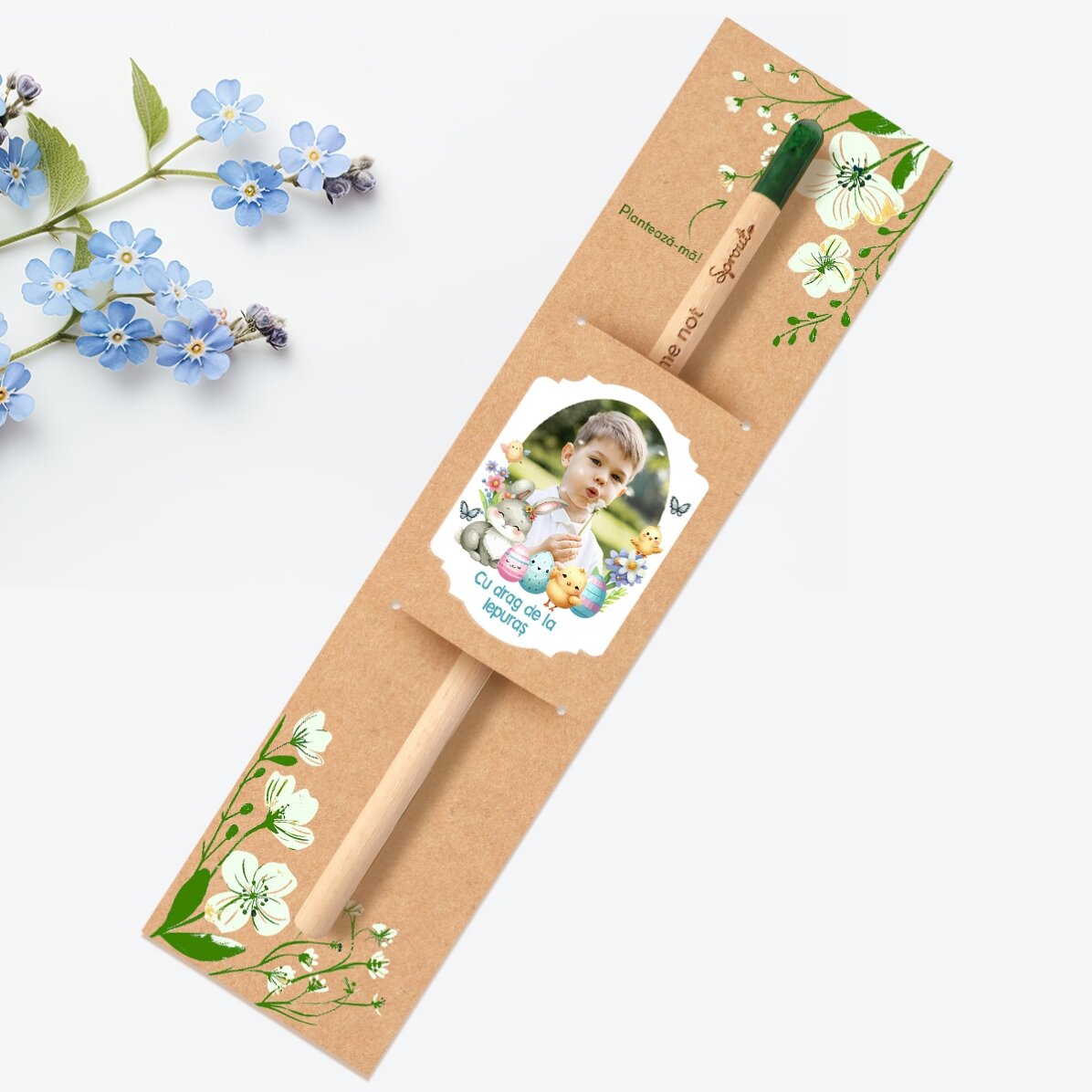 Personalised plantable pencil with a message and photo