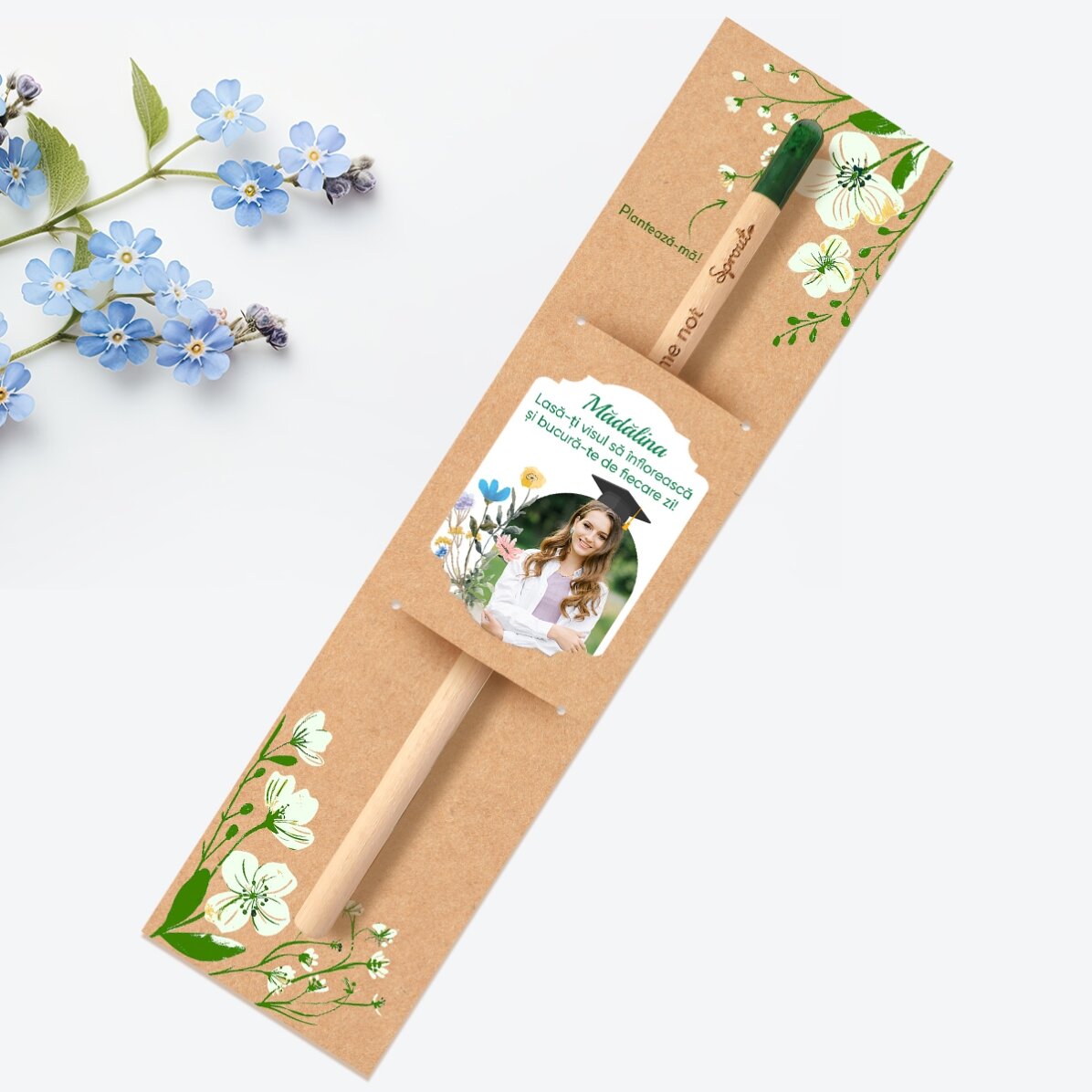 Personalised plantable pencil with photo and message – Graduation