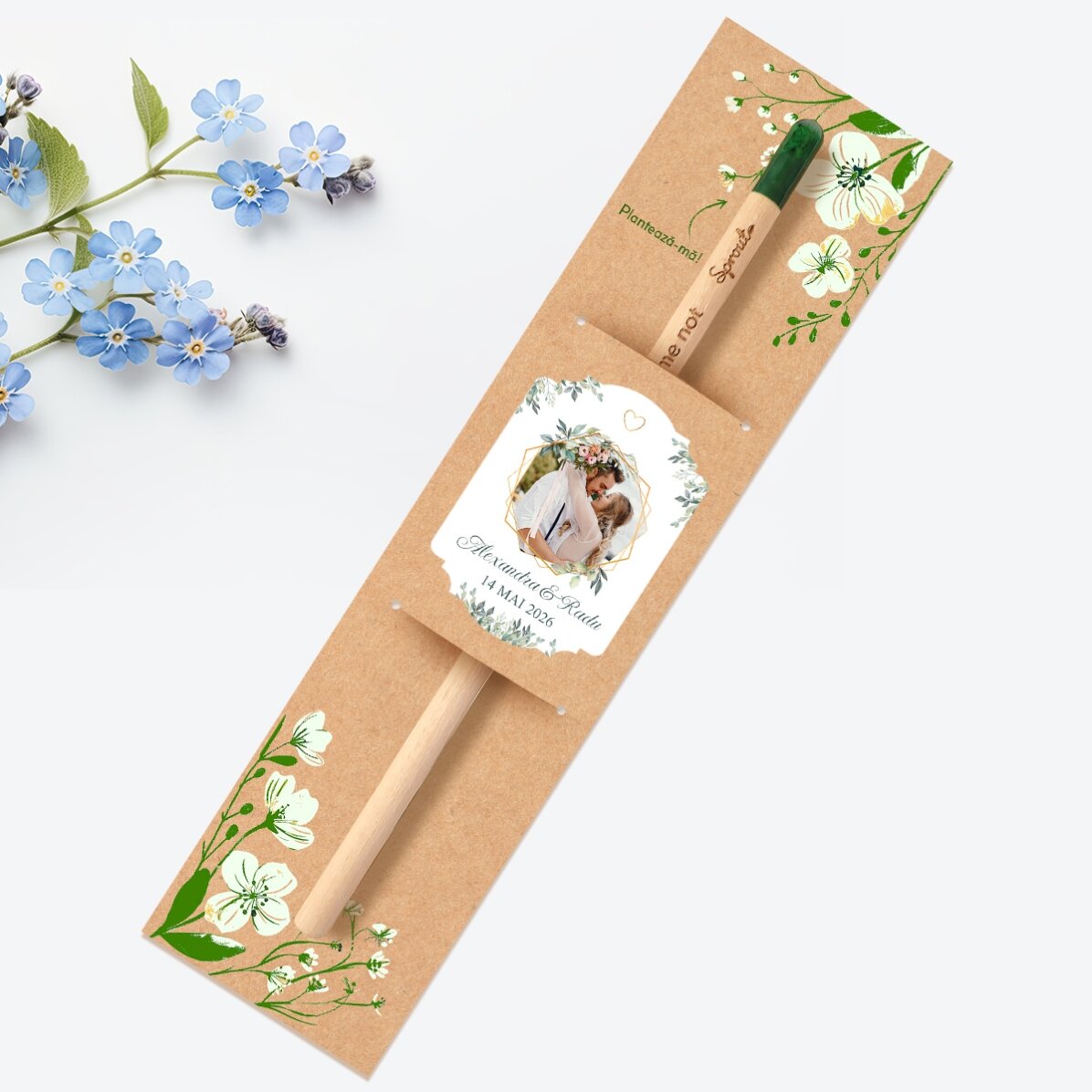 Personalised plantable pencil with photo and message - Wedding favour