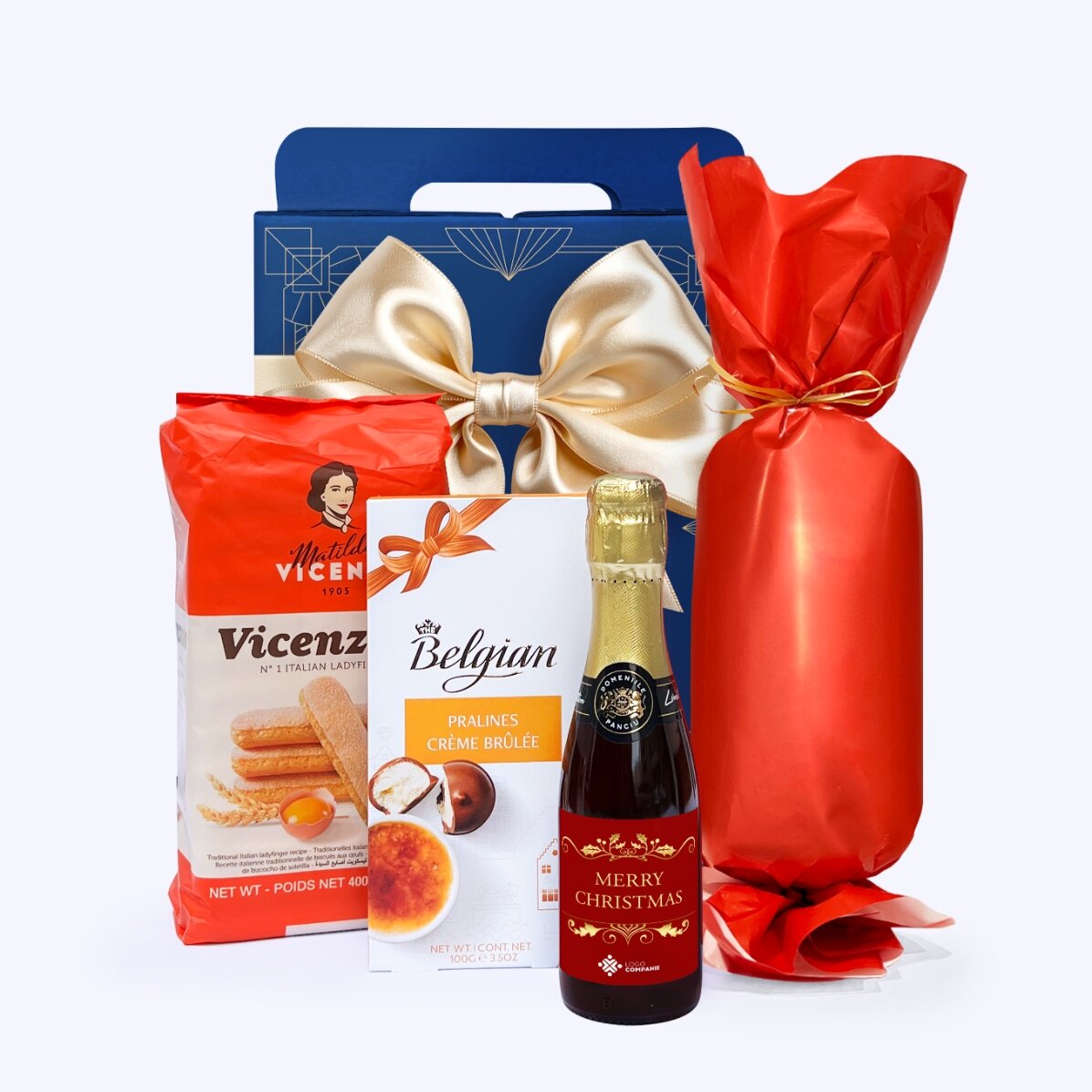 Gift box – Christmas cheer with a mini bottle of sparkling wine, personalised with a logo and messag