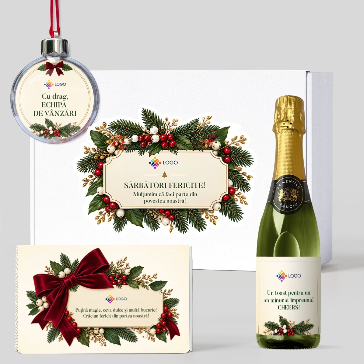 Gift box – ‘Christmas time’ with products personalised with a logo and message