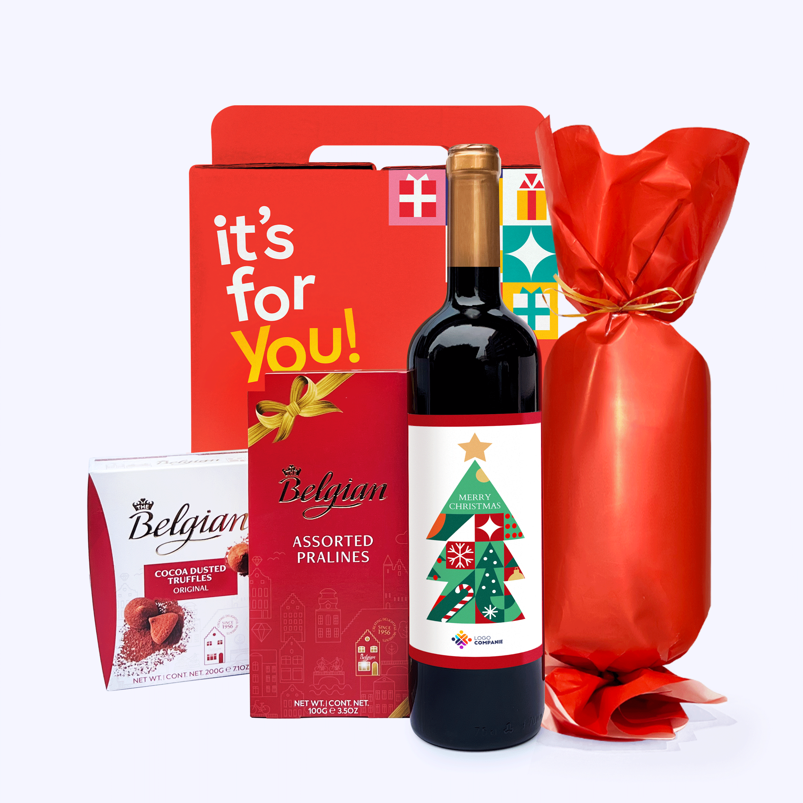 Gift box – Magical Christmas with personalised wine featuring a logo and message