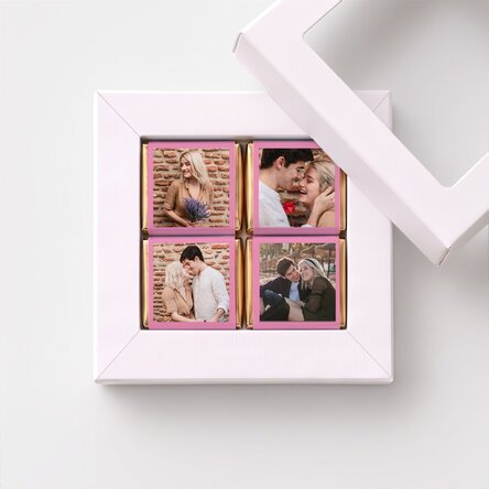 Gift box containing 4 mini chocolates personalised with photos
