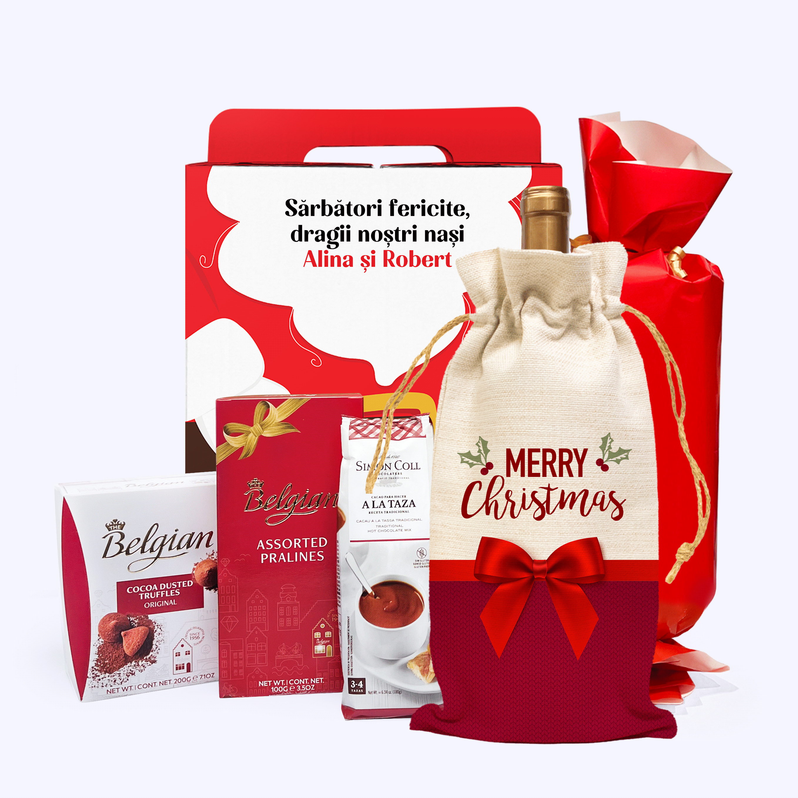 Gift box from Father Christmas with a personalised sticker featuring a message