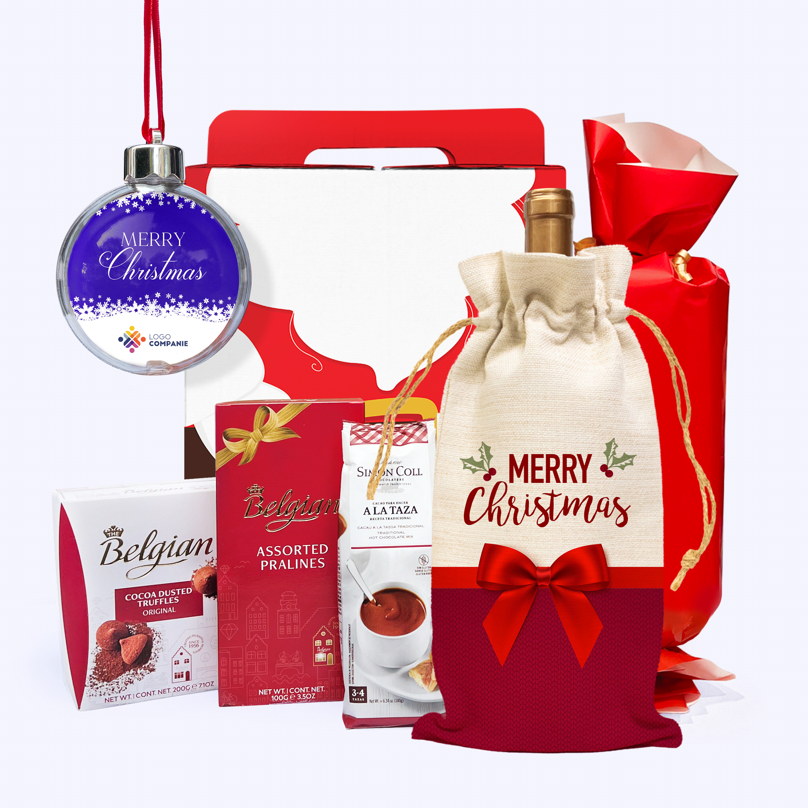 Gift Box – Special Christmas delivery with a personalised bauble featuring a logo and message