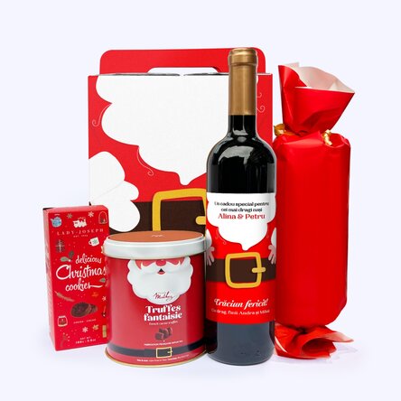 MAGIC SANTA gift box with personalised wine featuring a message