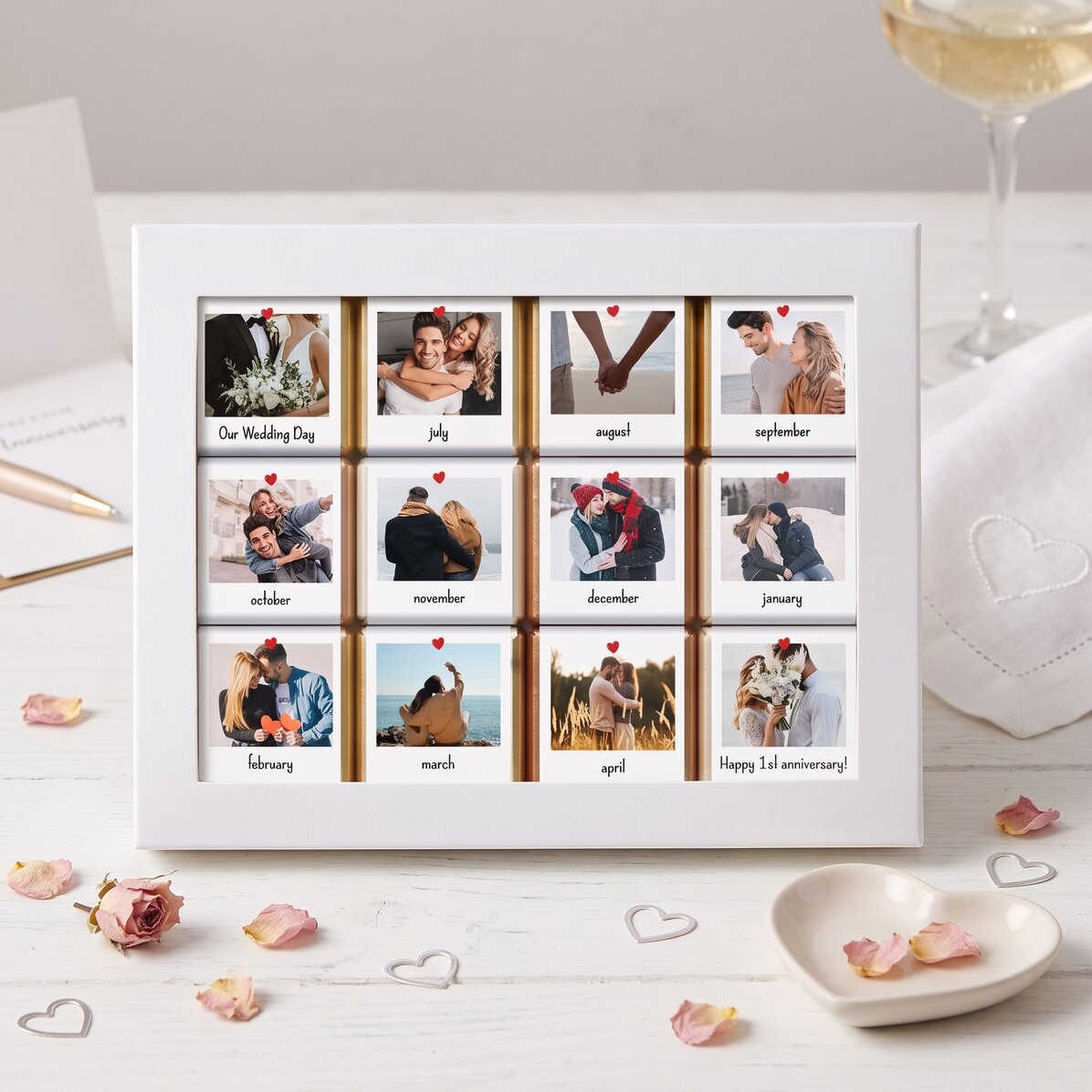 Box of 12 mini chocolates personalised with photos and messages - Our Story