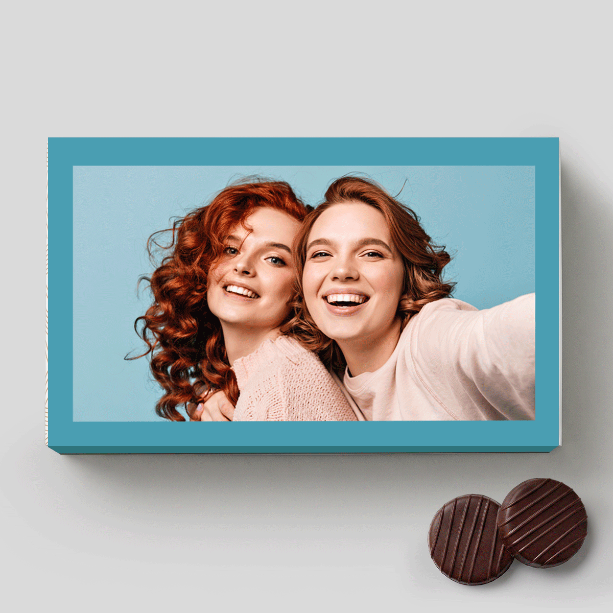 Box of cream-filled chocolates personalised with a photo