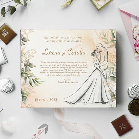 Cutie de bomboane personalizată cu mesaj de nuntă