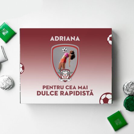 Cutie de bomboane FC Rapid personalizată cu poză și mesaj