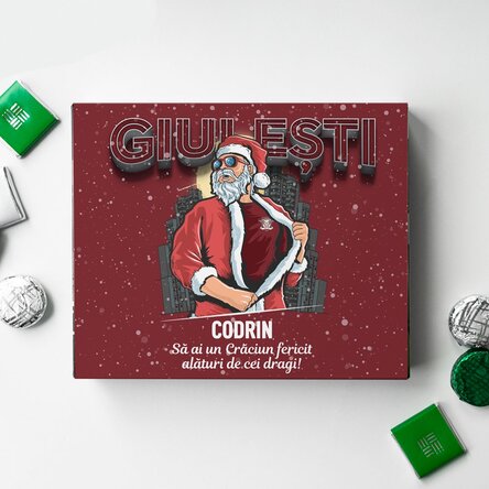 Cutie de bomboane FC Rapid personalizată cu text - Moșul din Giulești