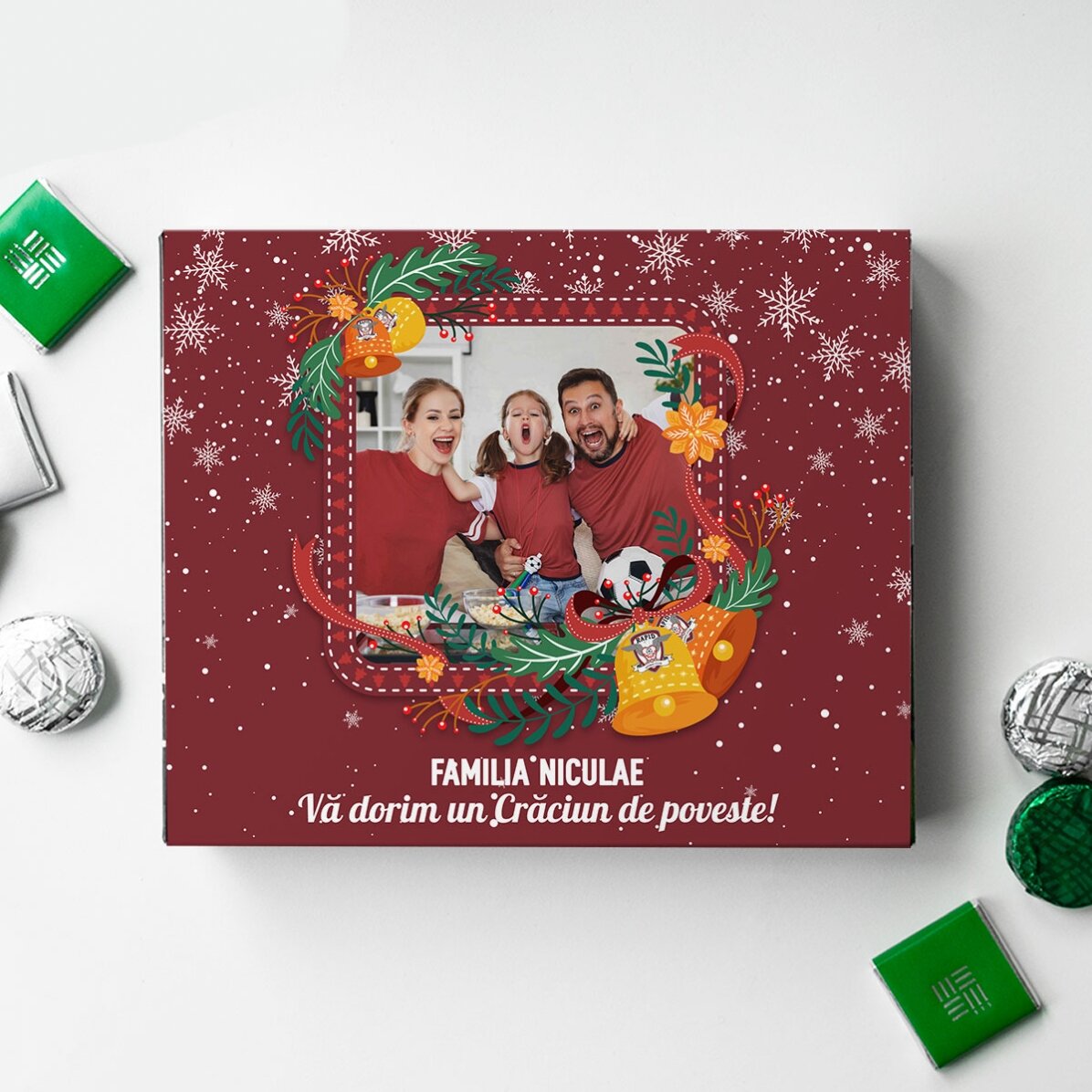 Cutie de bomboane FC Rapid personalizată cu text și poză - Ornamente rapidiste