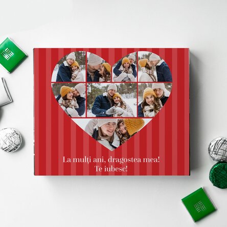 Cutie de bomboane personalizată cu 8 poze și mesaj - Iubire