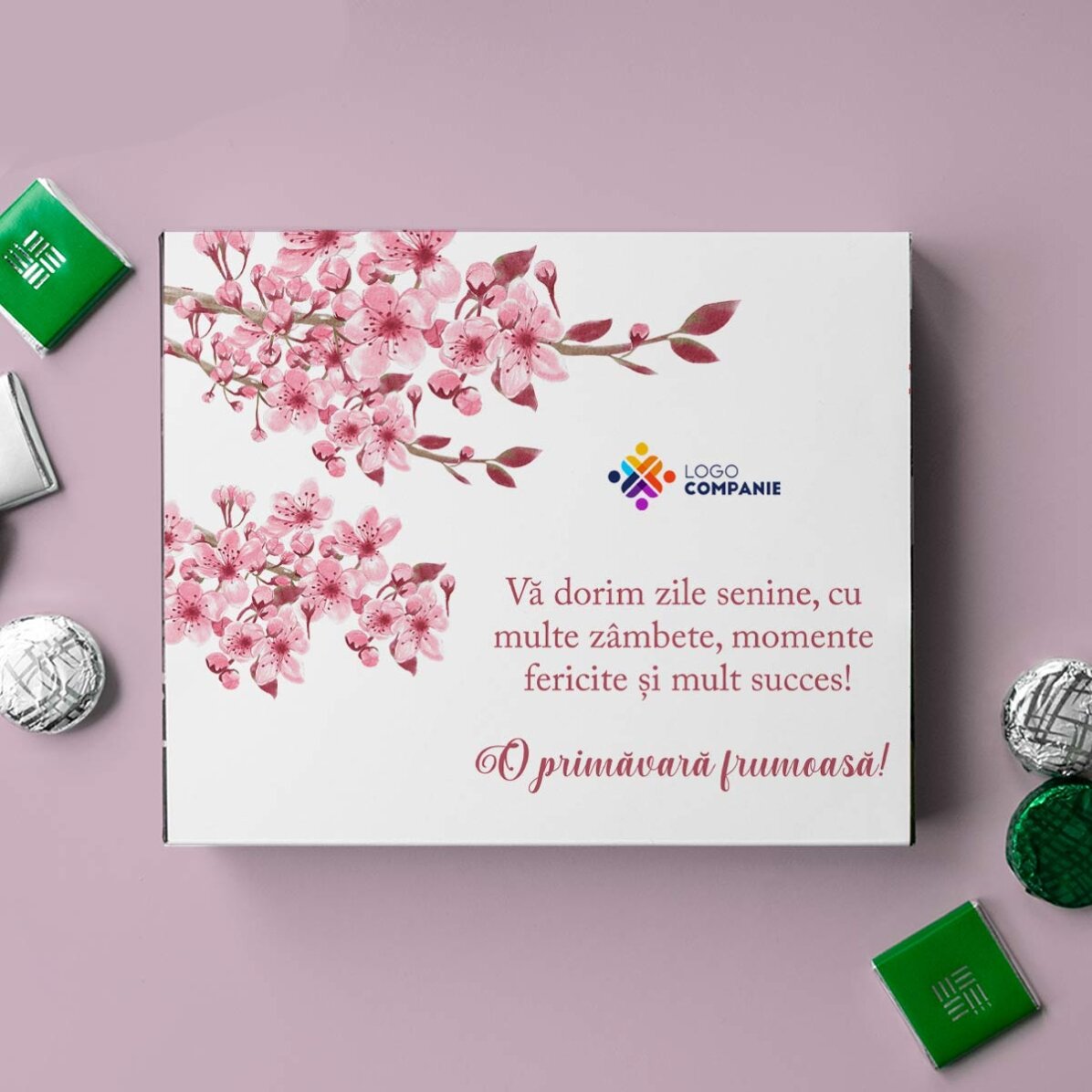 Personalised box of chocolates with logo and text - Spring