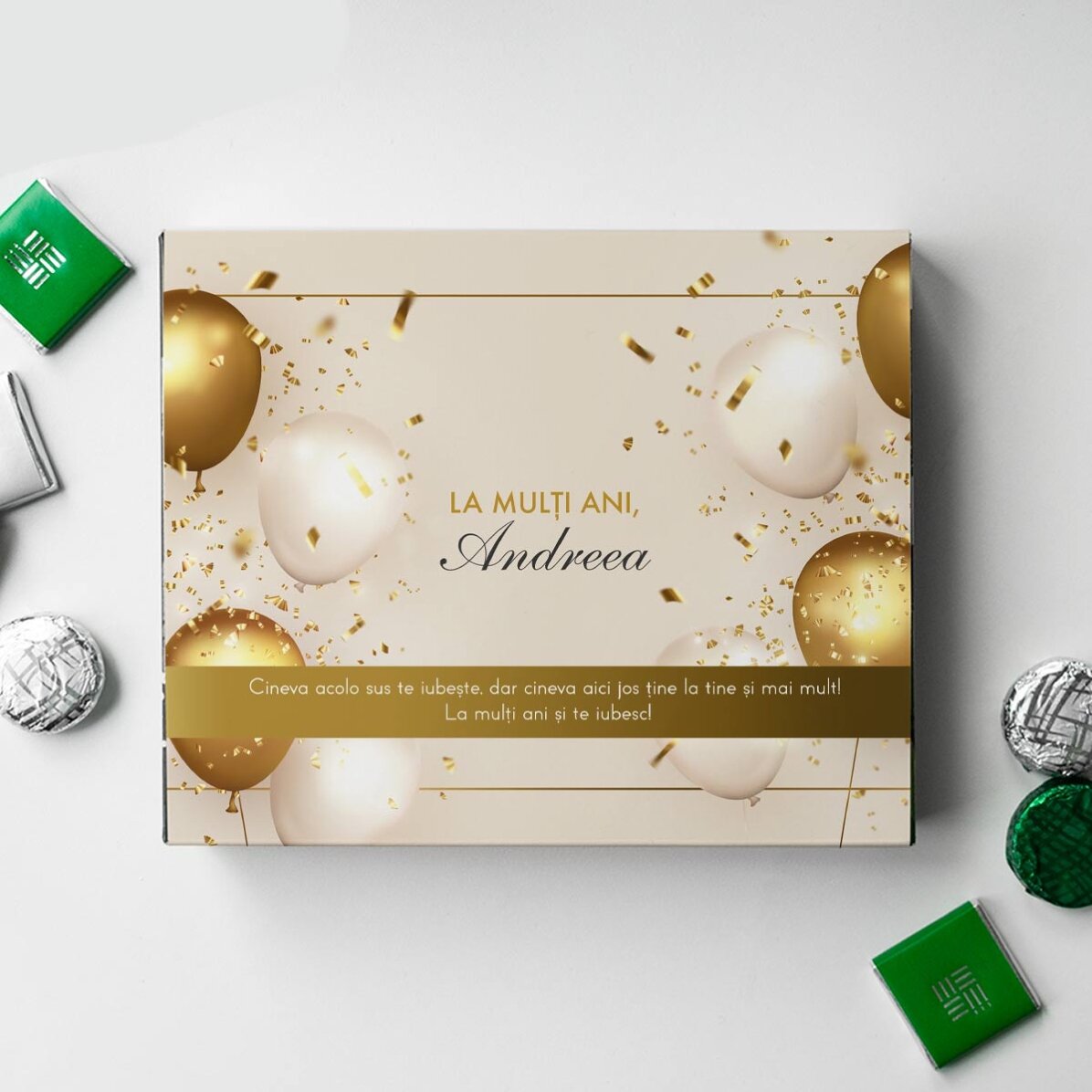 Cutie de bomboane personalizată cu mesaj - Aniversare
