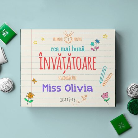 Cutie de bomboane personalizată cu mesaj - cea mai bună Învățătoare
