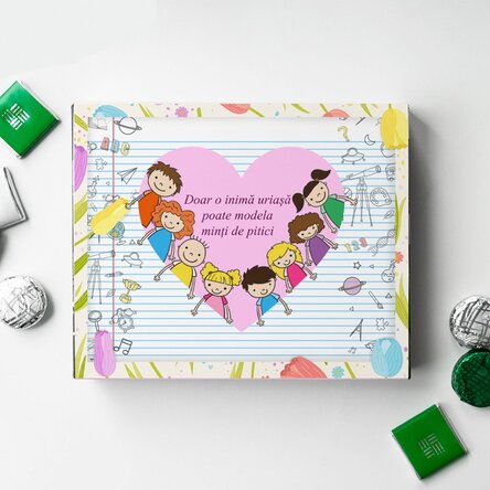 Cutie de bomboane personalizată cu mesaj pentru învățătoare - Inimă uriașă