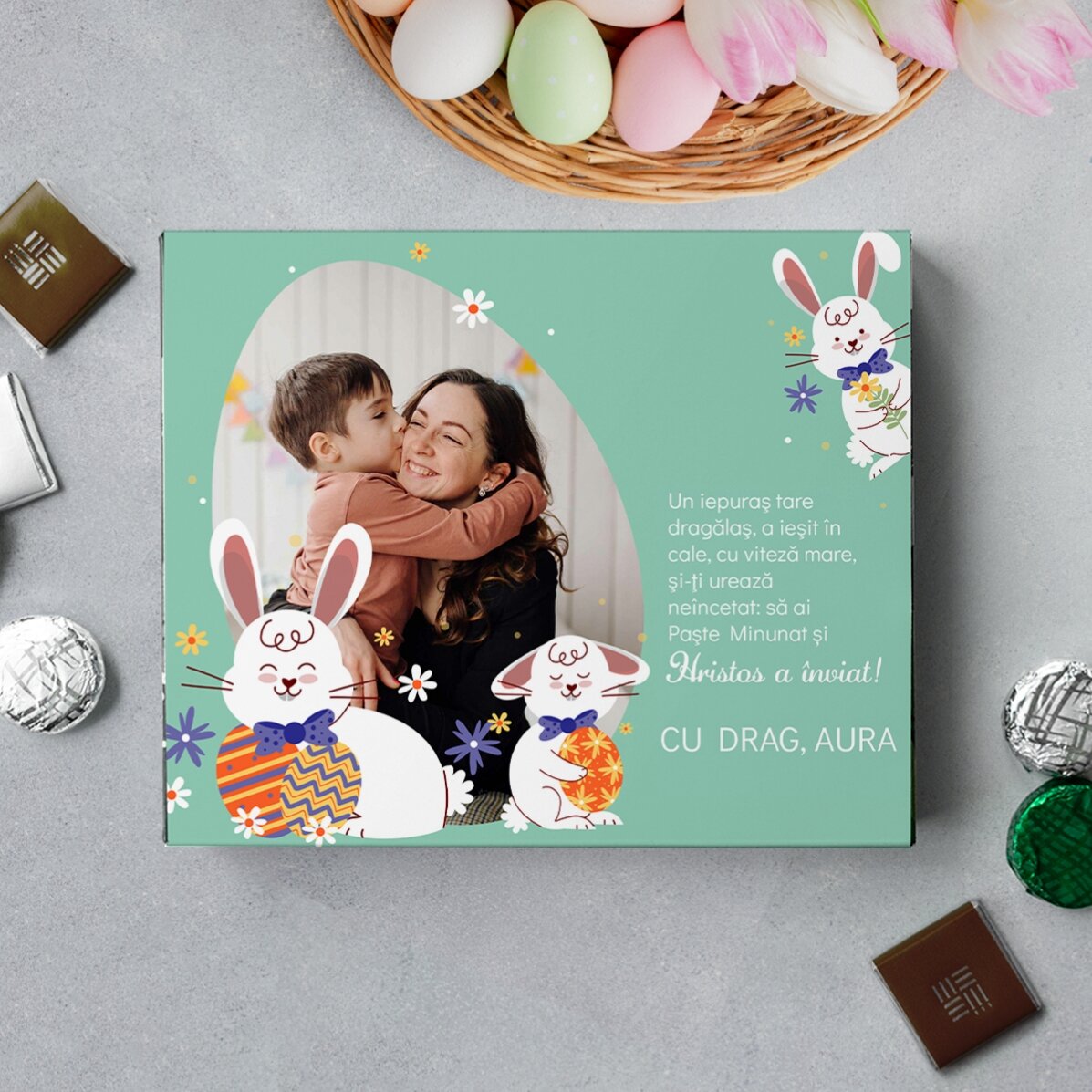 Personalised box of chocolates with a photo and message - Easter Bunny
