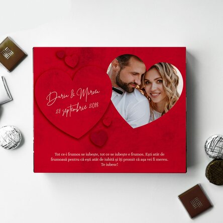 Cutie de bomboane personalizată cu o poză și mesaj - Te iubesc