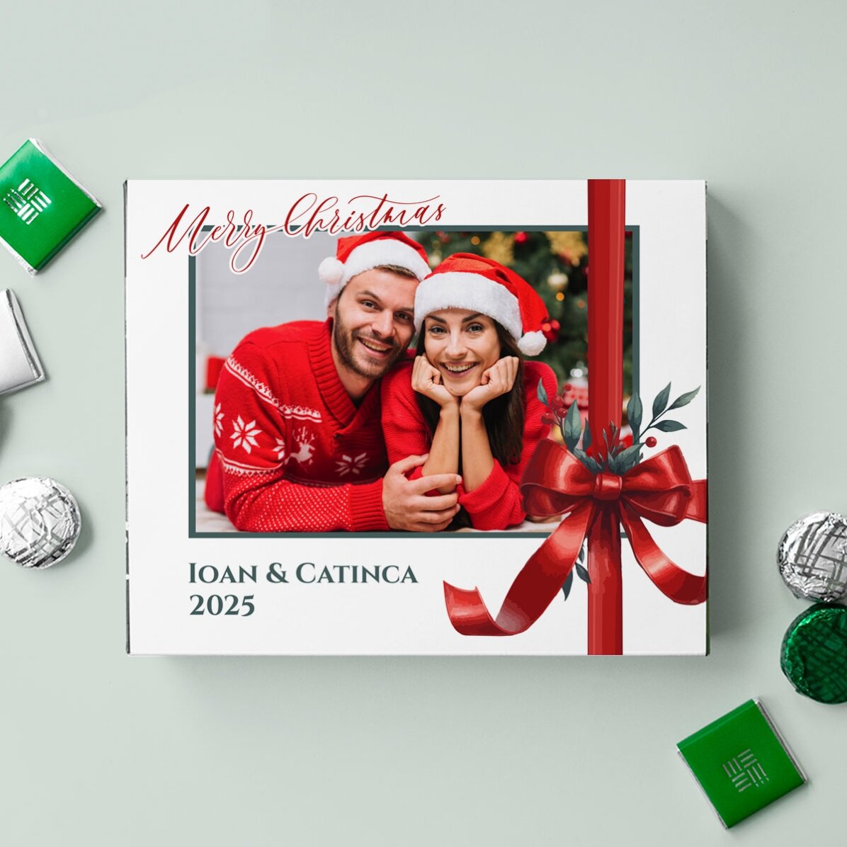 Cutie de bomboane personalizată cu poză și text - Christmas