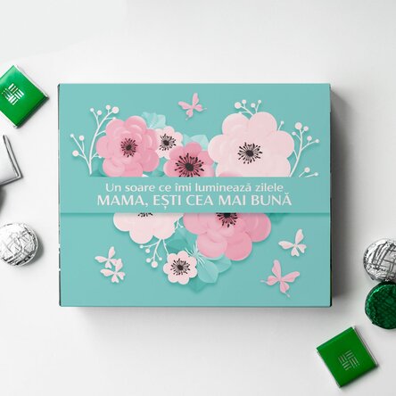 Cutie de bomboane personalizată cu text - Flower heart