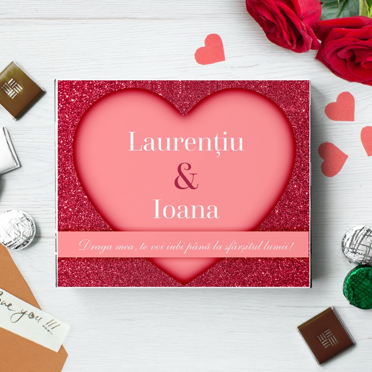 Personalised box of chocolates with text for couples - Sweet love