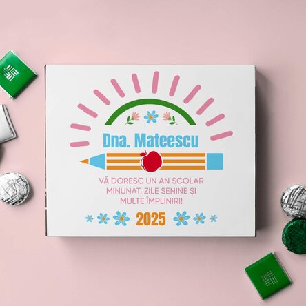Cutie de bomboane personalizată cu text pentru început de an 
