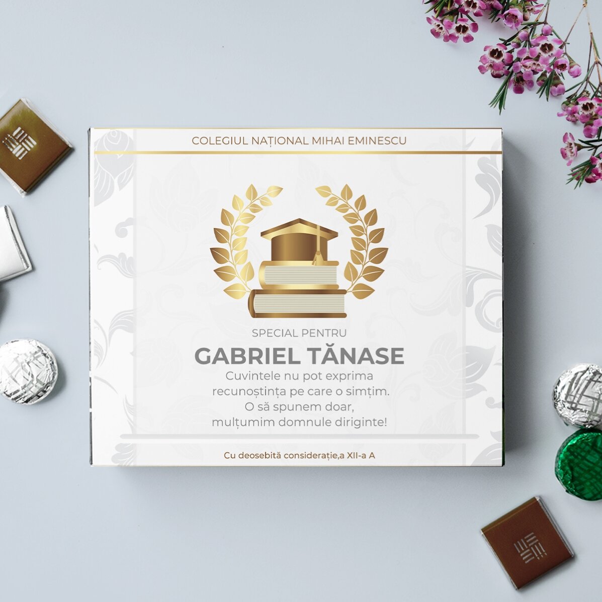 Personalised box of chocolates with text for Teacher - Graduation model