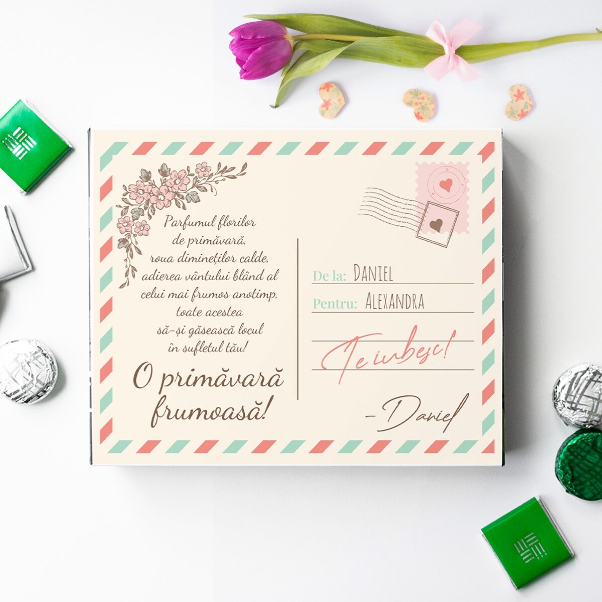 Cutie de bomboane personalizată cu text - Vedere