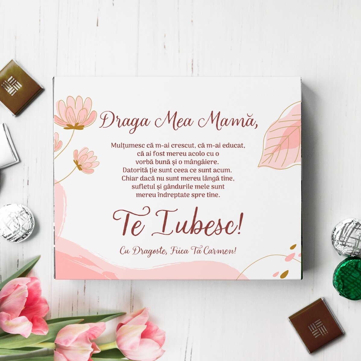 Cutie de bomboane personalizată text - Draga mea mamă!