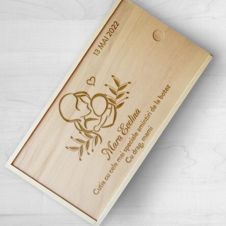 Cutie de cadou personalizată din lemn - Amintiri de la botez