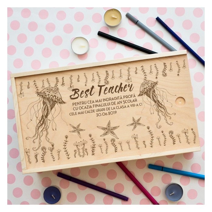 Cutie de cadou personalizată din lemn cu mesaj - Best...