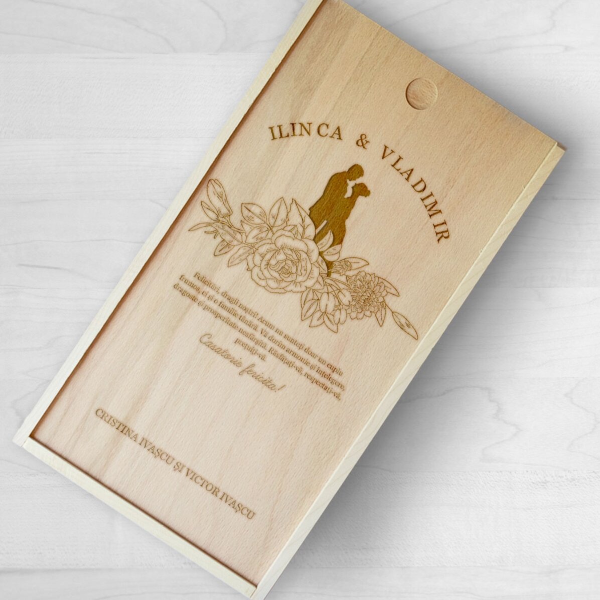 Cutie de cadou personalizată din lemn cu mesaj - Dar de nuntă